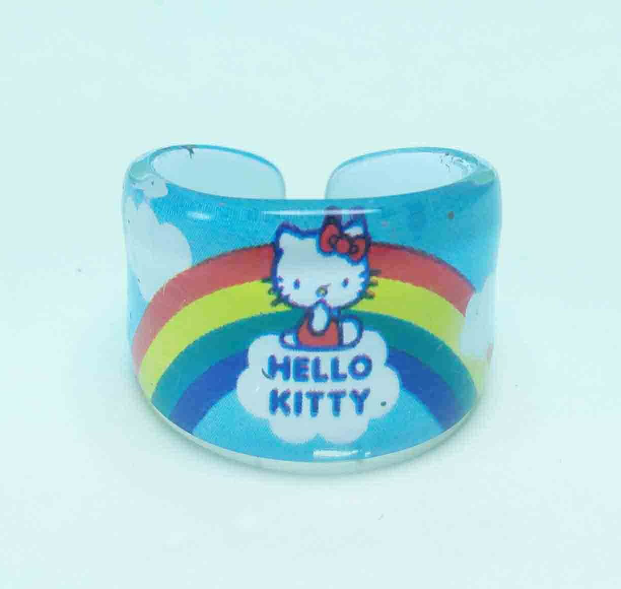 【震撼精品百貨】Hello Kitty 凱蒂貓 塑膠戒指-藍 震撼日式精品百貨