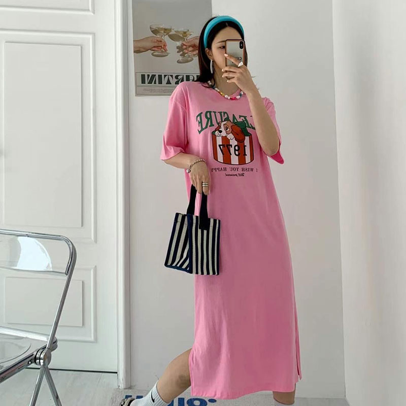 ANNAS 正韓 特價 小姐與流氓 狗狗懶人裙 洋裝 短袖 長裙 長洋 休閒 運動 長版T 顯瘦 寬鬆 棉質 長洋裝 韓國 2