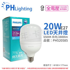 PHILIPS飛利浦 LED HID HB 20W E27 865 白光 全電壓 中低天井燈專用燈泡_PH520585