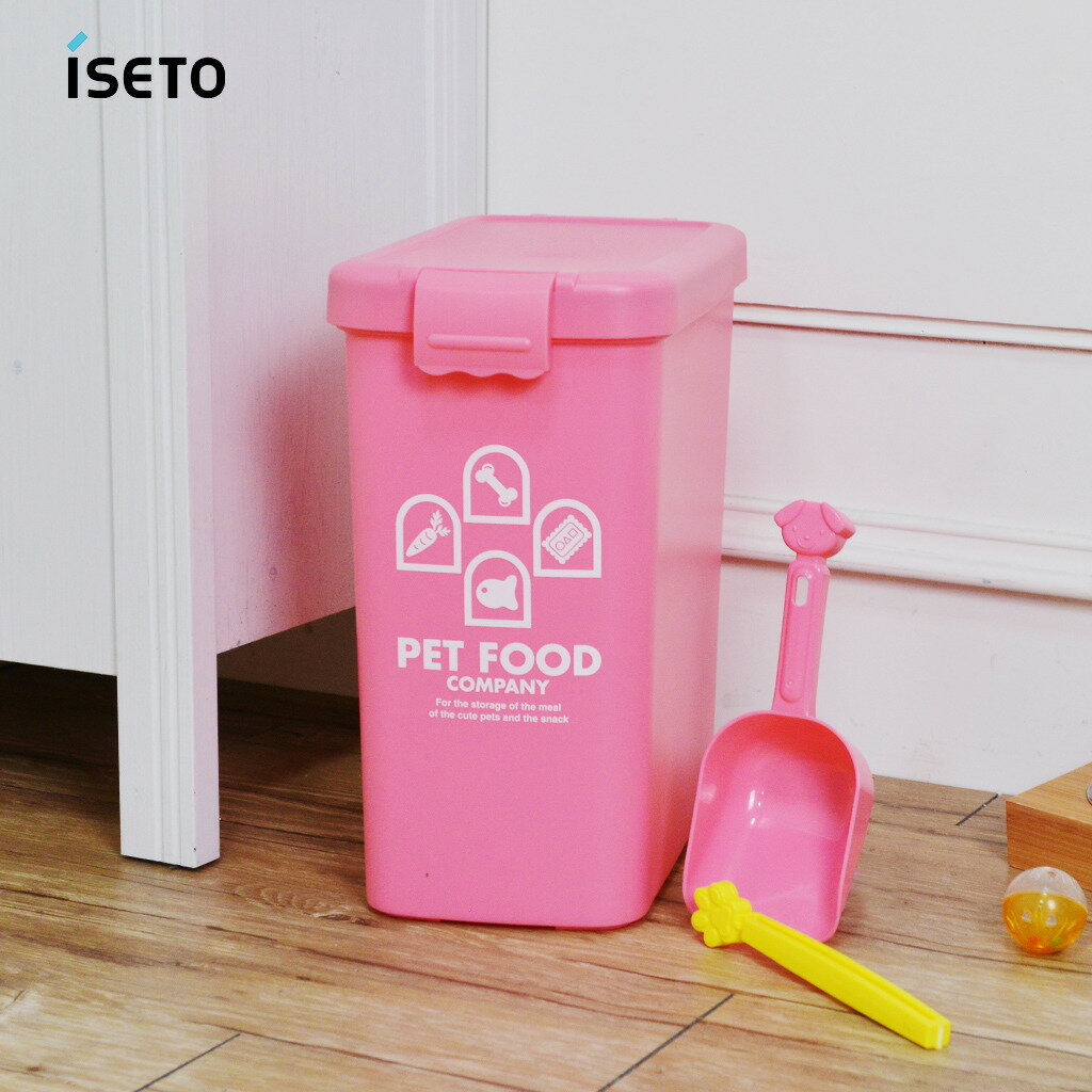 【日本ISETO】 粉彩寵物飼料密封收納桶(附夾勺)-13L