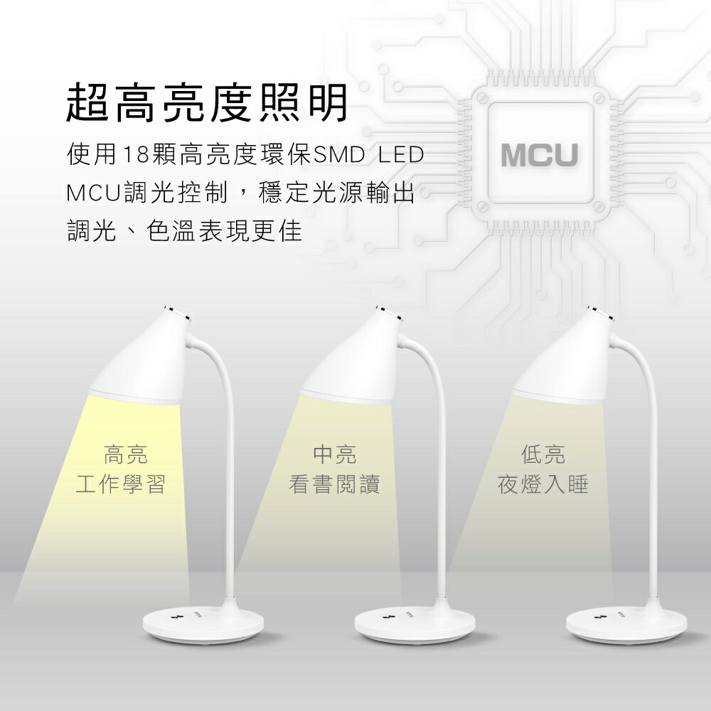 【KINYO】無線大廣角LED充電檯燈 (PLED-4185) 台燈 LED台燈 床頭燈 閱讀燈 6