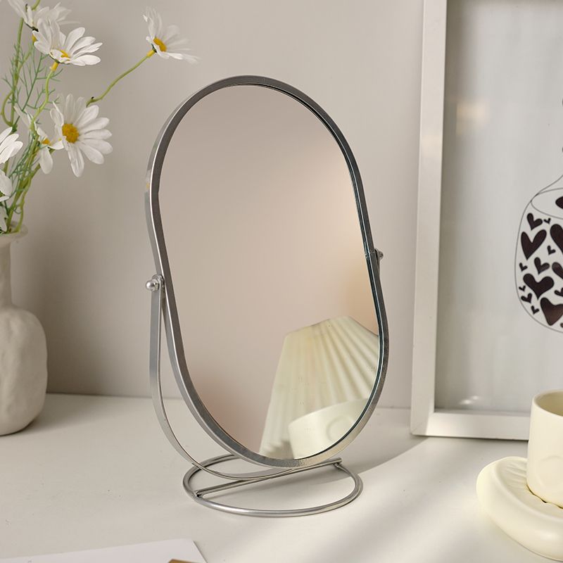 【免運】可開發票 化妝鏡臺式桌面臥室化妝鏡可旋轉360度橢圓形鏡子ins風宿舍梳妝鏡