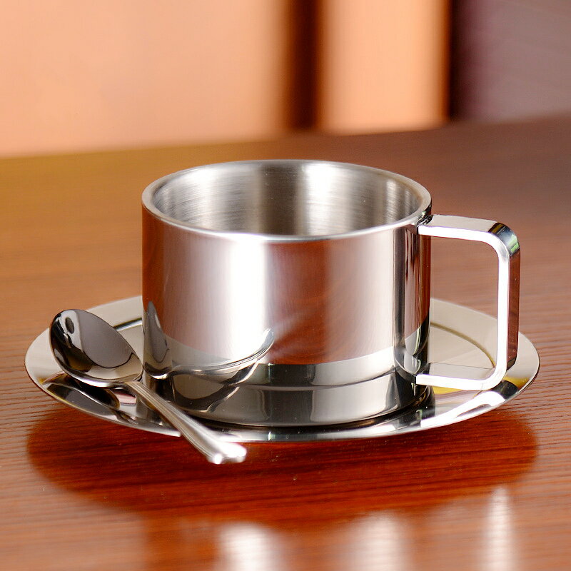 德國 304不銹鋼咖啡杯碟勺套裝歐式器具典雅商務辦公高檔茶杯