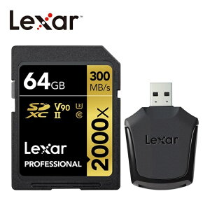 Lexar® 64GB Professional 2000x SDXC™ UHS-II V90記憶卡(附讀卡機) 【APP下單點數 加倍】