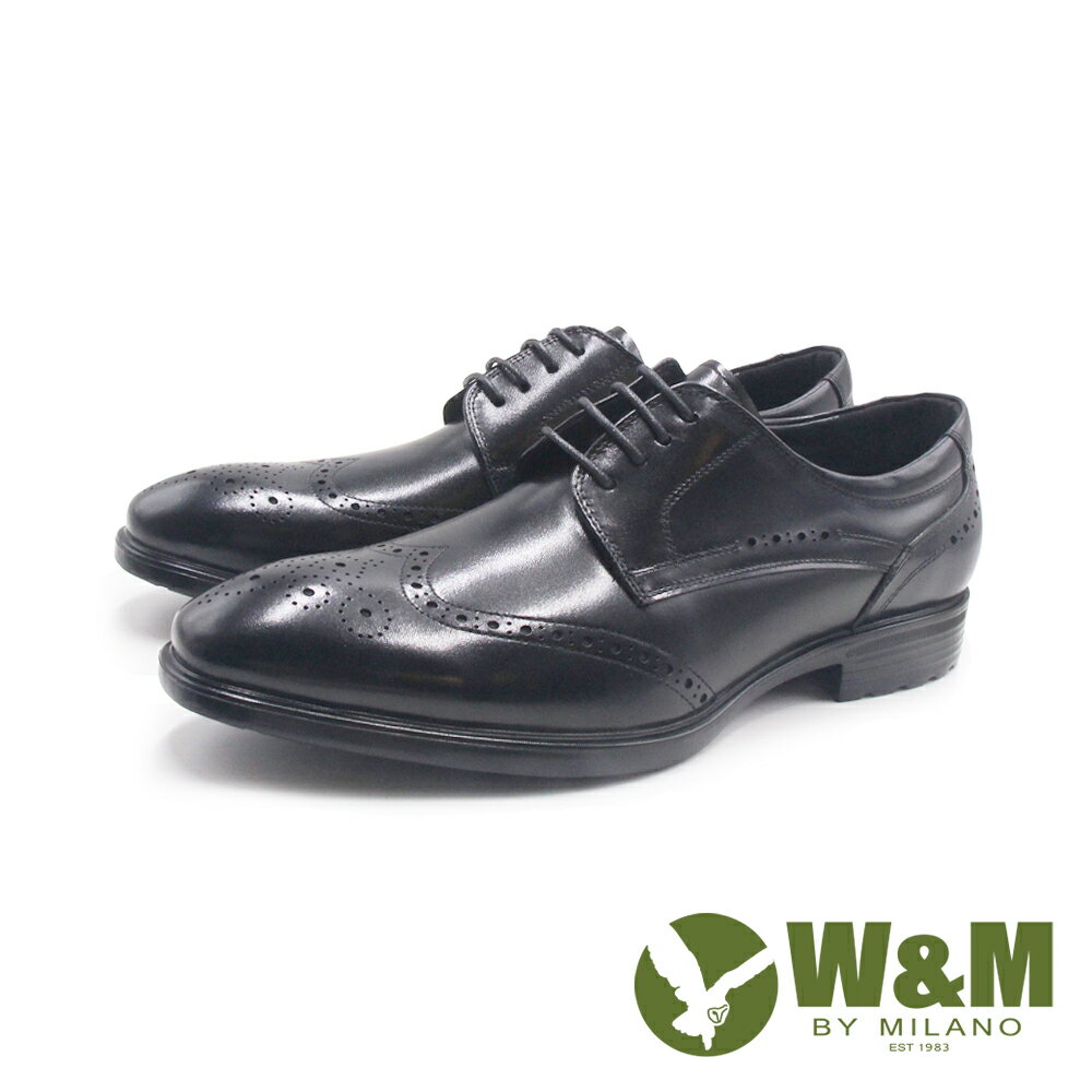 W&M(男)牛皮花紋MD彈力輕量型皮鞋 男鞋-黑色