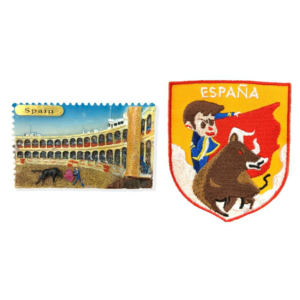 西班牙鬥牛場冰箱裝飾磁鐵+西班牙 鬥牛士 ESPANA肩章【2件組】磁鐵冰箱貼 可愛磁鐵 立體磁鐵 造型立體磁鐵 交換禮物 磁鐵