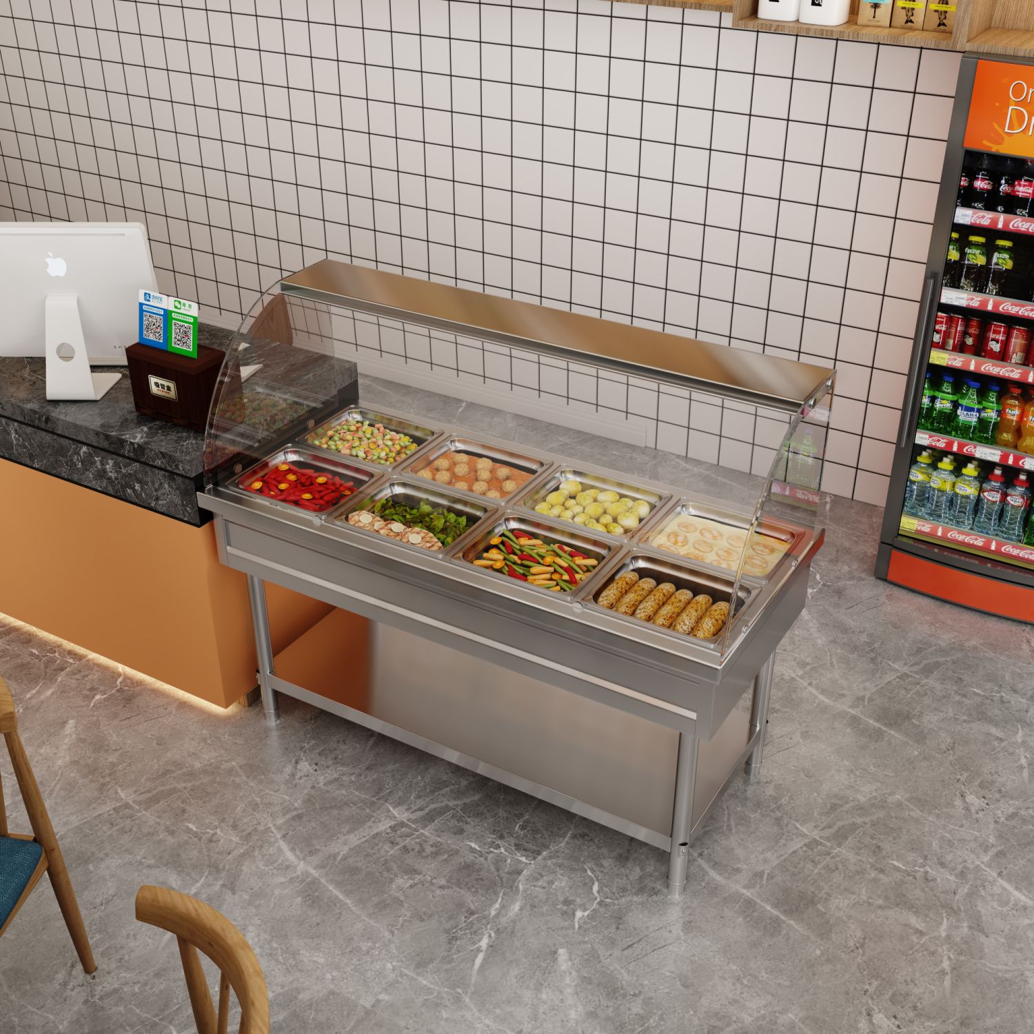 【最低價】【公司貨】快餐保溫臺商用玻璃罩加熱餐廳快餐車打菜湯池恒溫節能保溫售飯臺 6