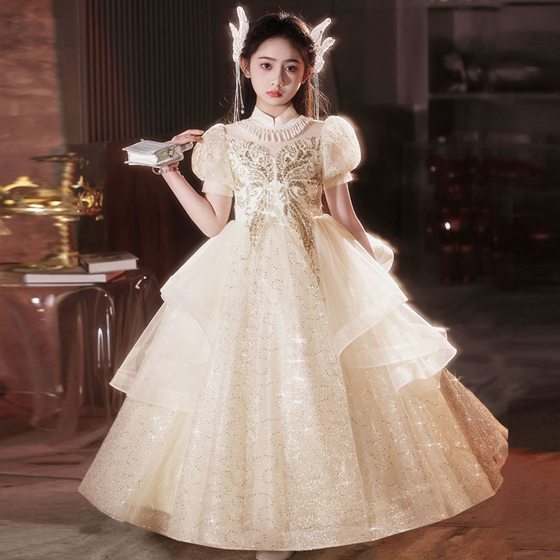 兒童禮服女童公主高端新款花童小女孩主持人生日鋼琴洋氣演出服