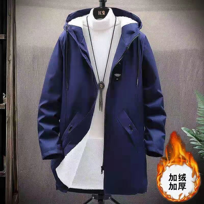 【秋冬新品】M-6XL 大碼秋冬外套 保暖外套 加絨風衣新款夾剋男春秋季薄款風衣學生外套男中長款加絨加厚修身上衣