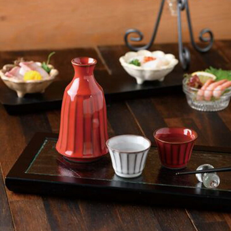 日本K-ai餐具禮盒 ROOTS風雅德利清酒器禮盒組 深紅&月白 日本製 清酒杯 酒壺 禮盒 送禮