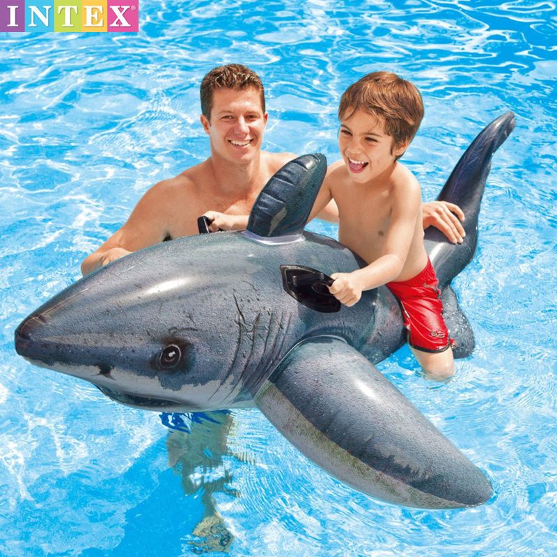 泳池玩具 兒童充氣鯊魚坐騎親子卡通把手水上玩具游泳坐圈浮排戶外拍照道具