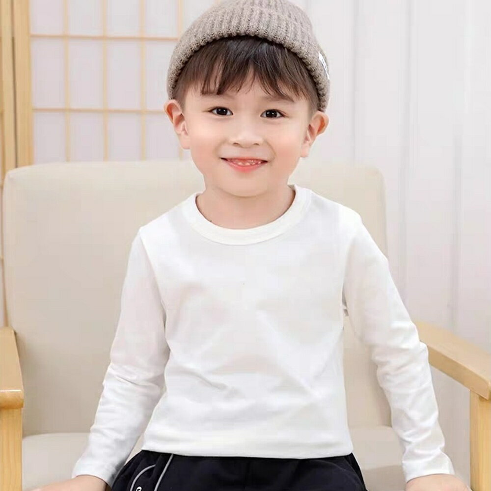 Baby童衣 兒童長袖T-Shirt 中小童白色長袖圓領上衣 兒童長T-Shirt 男女童韓版百搭上衣 89150