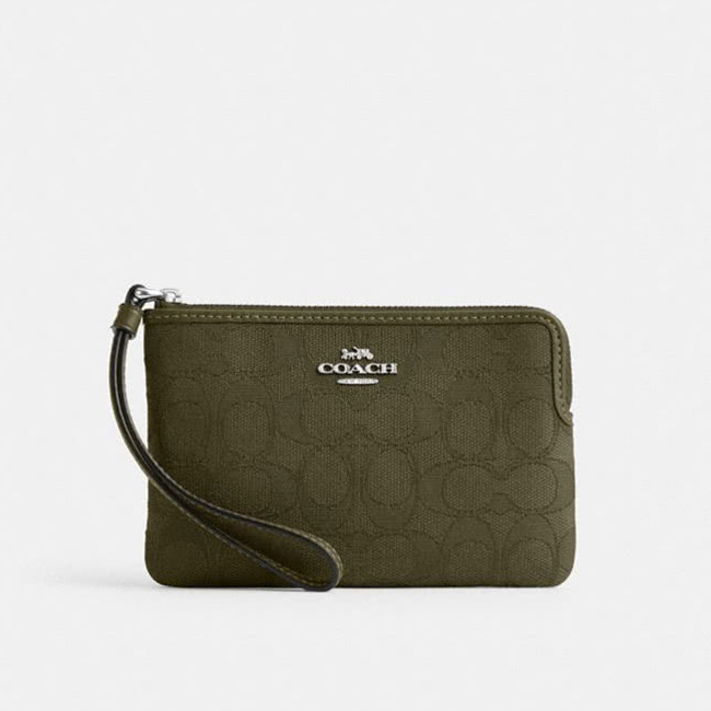 COACH 經典Logo單層拉鍊手拿包 緹花織布 零錢包 手機包 手拿包 CW862 灰橄欖色(現貨)▶指定Outlet商品5折起☆現貨【送禮首選★APP下單點數4倍送】