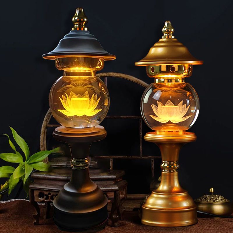 免運 供佛燈 蓮花燈 插電led水晶蓮花燈七彩變色供臺長明燈祈願燈 合金款家用節能佛燈