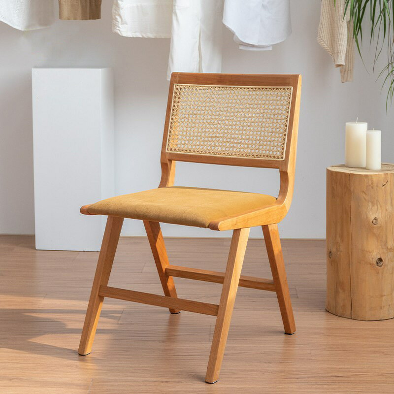 日式實木仿藤編椅子ins家用靠背餐椅侘寂風北歐設計師昌迪加爾椅 全館免運