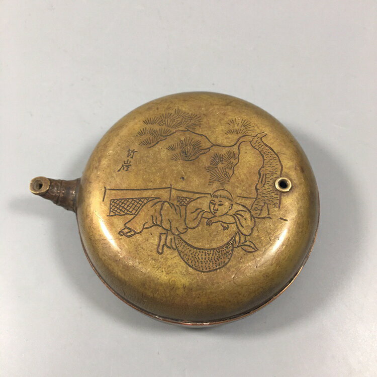 古玩雜項文房用品民國手工刻花 純銅硯滴 精品水盂 個人收藏 送禮