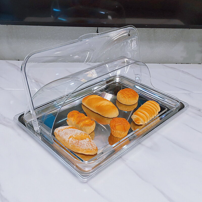 6040烤盤塑料長方形托盤食品透明蓋子防塵罩蛋糕面包熟食保鮮翻蓋