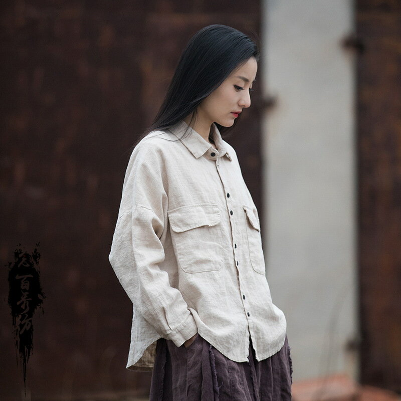 棉麻襯衫防曬上衣-個性夏季文藝休閒女上衣2色74eo28【獨家進口】【米蘭精品】