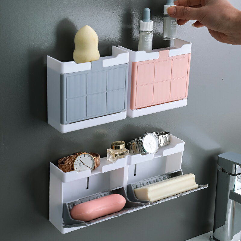 肥皂置物架雙格香皂盒免打孔壁掛式雙層創意瀝水帶翻蓋衛生間收納