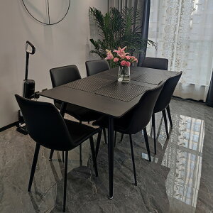 桌子 意式純黑巖板餐桌長方形大小戶型家用飯桌椅極簡餐桌