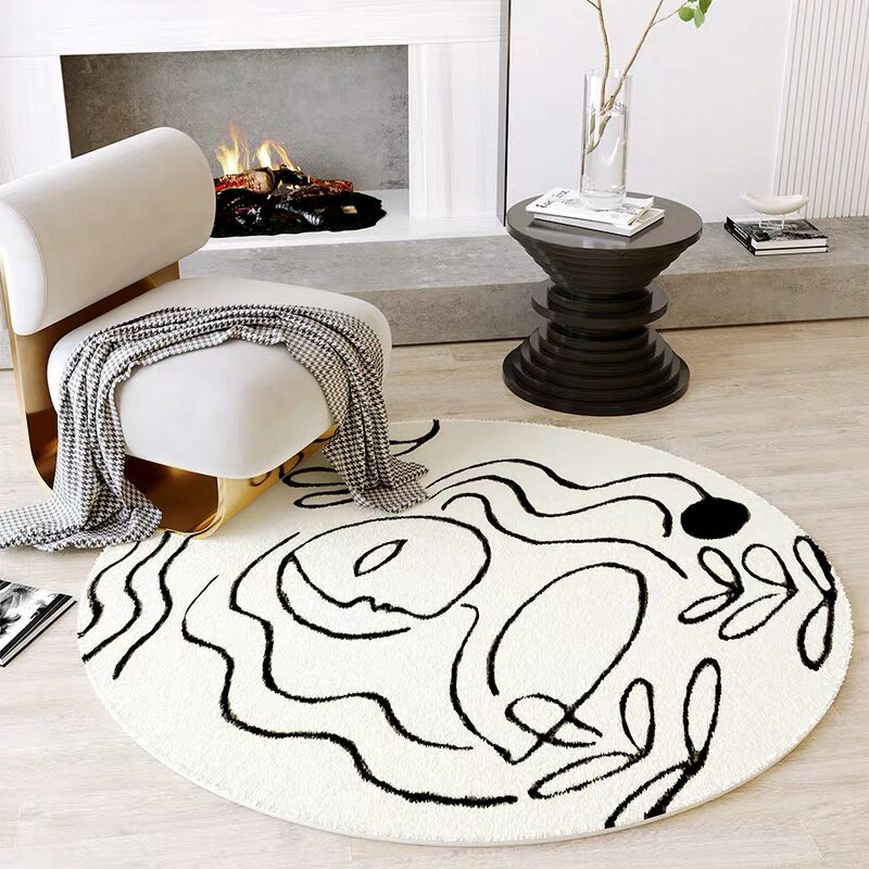 宜家►畢加索圓形地毯 Picasso加厚黑白極簡客廳地墊 床邊毯衣帽間地毯 (100*100cm圓形直徑)