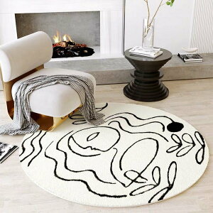 宜家►畢加索圓形地毯 Picasso加厚黑白極簡客廳地墊 床邊毯衣帽間地毯 (100*100cm圓形直徑)