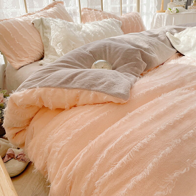 公主風ins牛奶絨床上四件套冬季雙面法蘭珊瑚絨被套床品加厚床單4