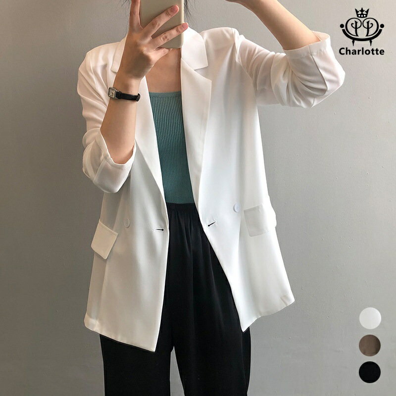 Charlotte 夏秋輕薄常規袖西裝外套 防曬外套 寬鬆輕薄西裝外套 薄款外套 輕薄長袖外套 垂感外套【CHCO65】