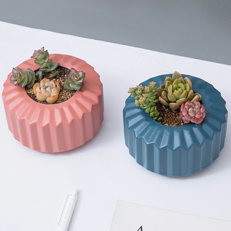 圓鋸齒塑膠花瓶 防摔 素色花瓶 北歐風 盆栽 線條 花器 插花 水培 擺飾 簡約 居家佈置 派對裝飾【BlueCat】【JT1476】