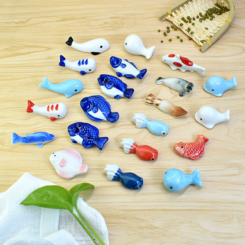 日式陶瓷鯨魚筷子架 胖頭鯨魚金魚筷子托筆架創意擺件精美小禮品
