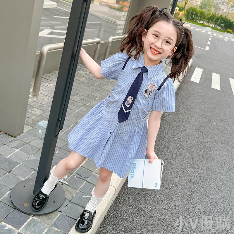 女童夏季連衣裙2024新款兔子警官衣服兒童女孩夏裝學院風襯衫裙子