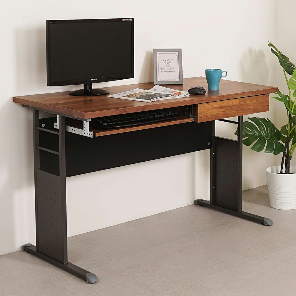克里夫120cm書桌-附鍵盤+抽屜(柚木色)❘辦公桌/書桌/電腦桌/工作桌/會議桌【YoStyle】