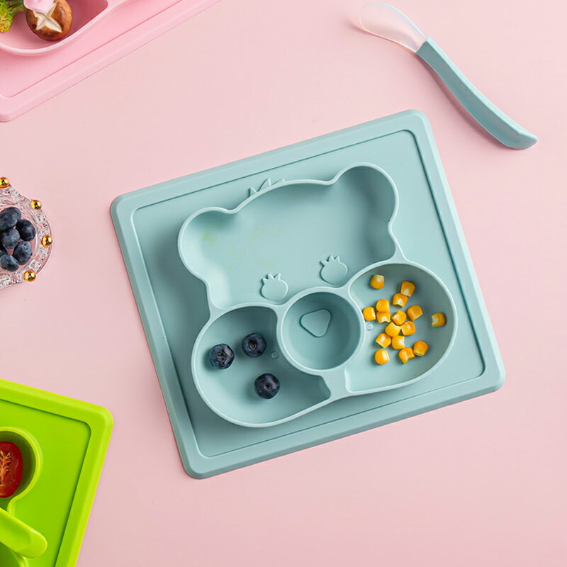 硅膠餐盤一體式寶寶輔食吃飯零食盤分格卡通防摔硅膠盤兒童餐具