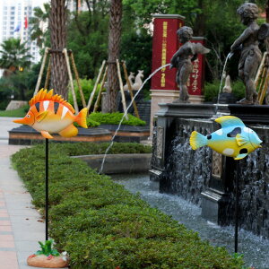 戶外海洋魚擺件玻璃鋼雕塑花園流水噴泉別墅水池塘插件裝飾品園林