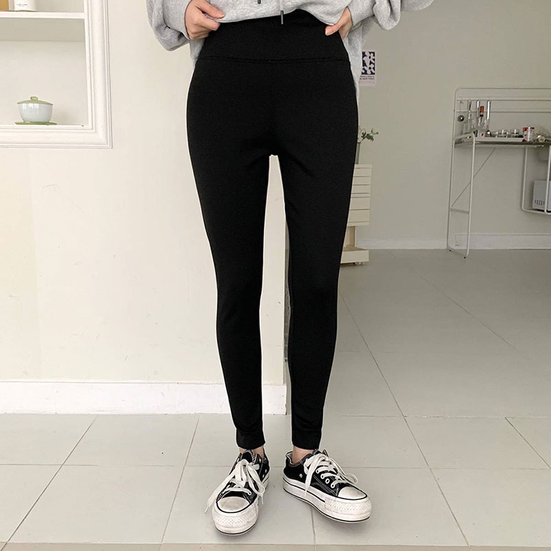 ANNAS 正韓發熱內搭褲 內磨毛顯瘦長褲 百搭高腰收腹小腳褲 韓國黑色褲子 3