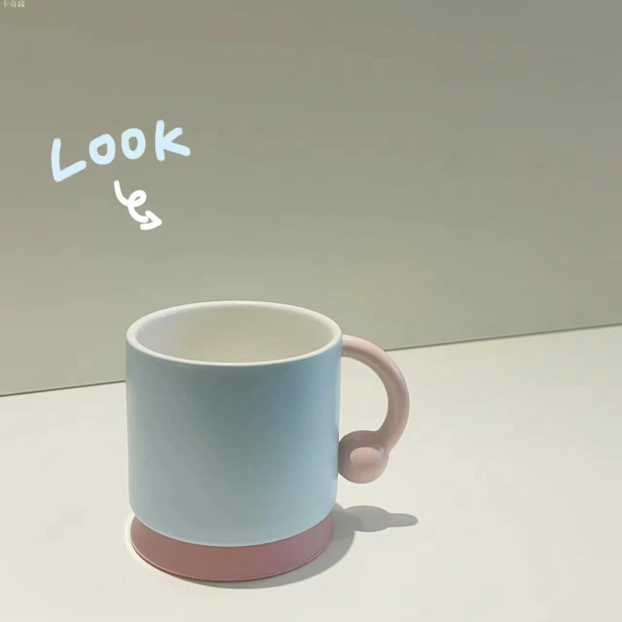 ins高顏值簡約馬克杯小眾設計感陶瓷情侶杯子家用咖啡杯燕麥杯