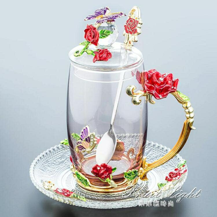 琺瑯彩水杯玻璃杯子家用套裝花茶水晶咖啡杯啤酒杯帶把結婚禮物 99購物節