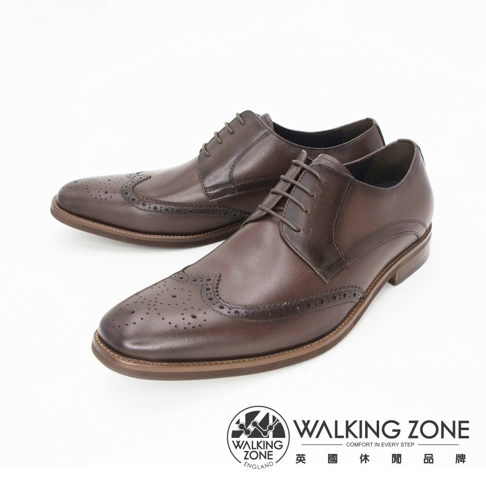 WALKING ZONE(男)英倫牛津雕花綁帶皮鞋 男鞋-咖(另有黑)