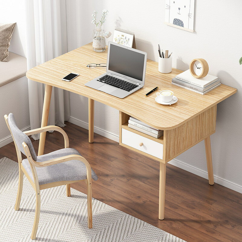 APP下單享點數9% 北歐臥室臺式電腦桌簡約租房帶抽屜學生書桌書房家用辦公桌椅組合