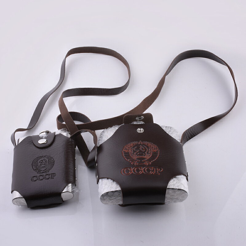 加厚304不銹鋼烈酒壺金屬酒壺水壺戶外隨身便攜式酒壺帶皮套酒具 1