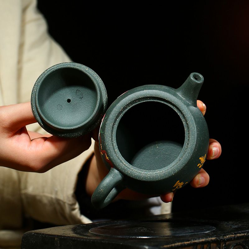工廠直銷 免運 茶壺 紫砂壺 正宗紫砂壺宜興名家純手工泡茶壺家用功夫茶具套裝綠泥仙桃井欄壺特惠/可開發票Z1017 4