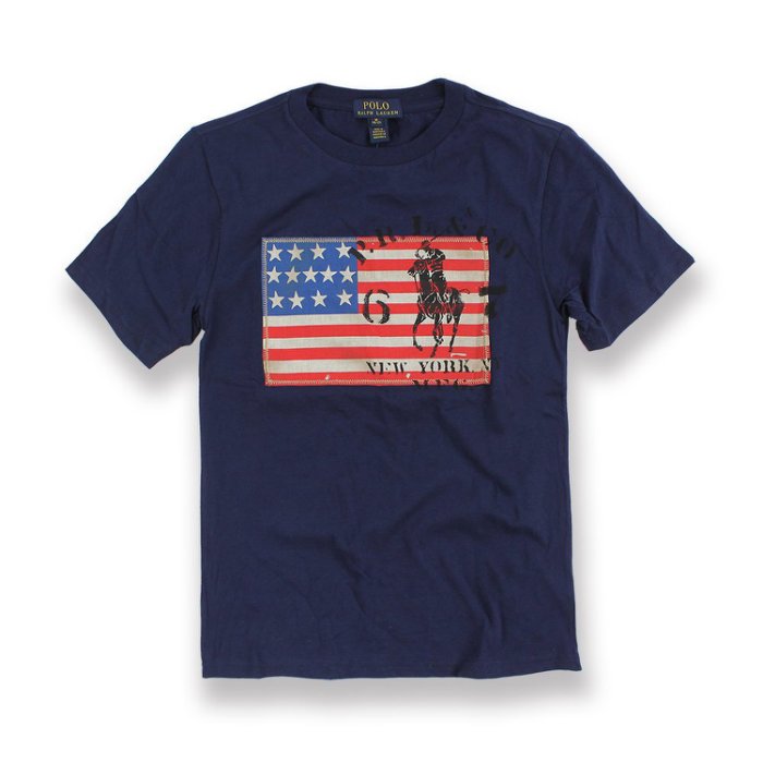國百分百【Ralph Lauren】T恤 RL 短袖 T-shirt Polo 國旗 大馬 深藍 情侶裝 XXS XS S號青年版 H952