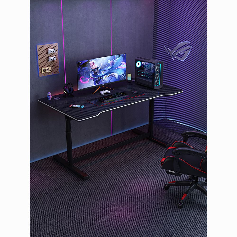 【可開發票】手搖可升降電競桌學習桌雙人碳纖維游戲桌臺式家用臥室辦公桌簡易 1