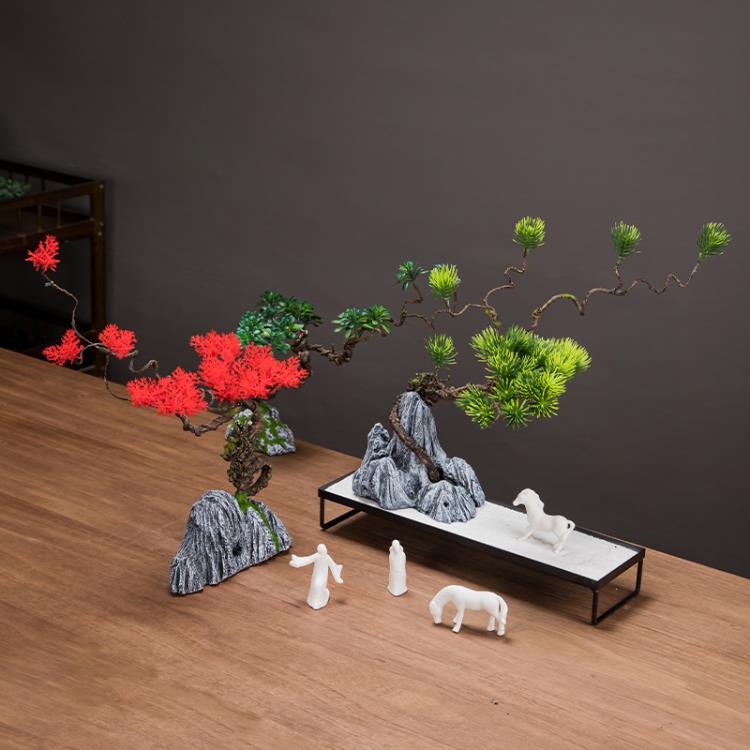 模擬綠植迎客松植物樹枝造景客廳室內盆景裝飾小綠植擺件假花盆栽 格林