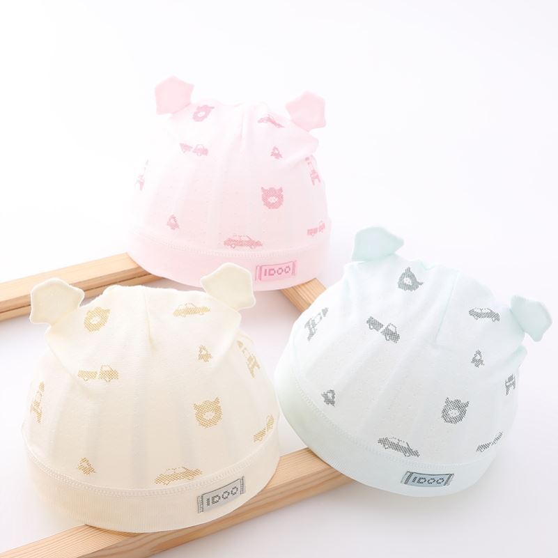 新生女嬰兒帽子春夏薄款胎帽0-3個月純棉護鹵門夏季初生男童寶寶 1