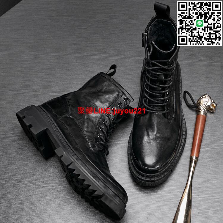 時尚潮流經典百搭內拉鍊繫繩真皮牛皮中筒馬丁靴軍靴男靴子機車靴皮鞋38-45【WG7108】