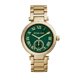 『Marc Jacobs旗艦店』美國代購 Michael Kors 時尚優雅金色精鋼羅馬數字翠綠水晶腕錶