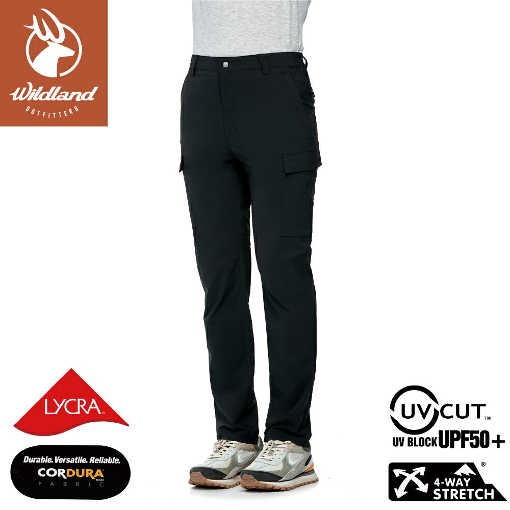 【Wildland 荒野 男 彈性CORDURA 抗UV50+ 功能長褲《黑》】0A91340/防曬褲/運動褲/休閒褲/跑步