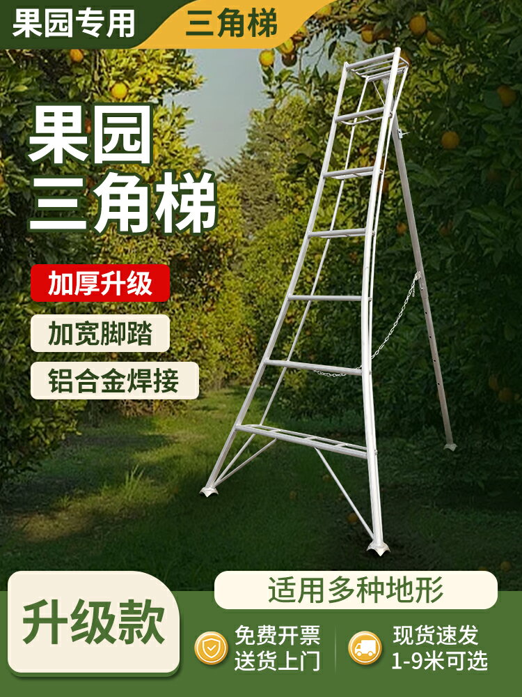 園林專用三角梯鋁合金人字梯加厚加粗步梯三腳梯果園採摘伸縮梯子