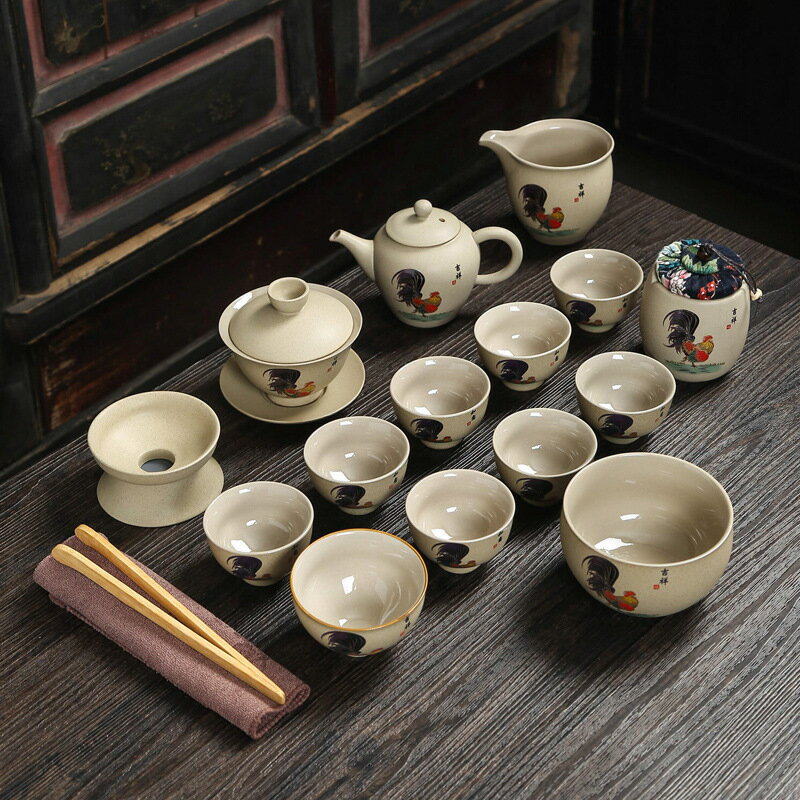 日式茶具套裝整套茶盤家用簡約陶瓷茶杯茶壺粗陶辦公客廳